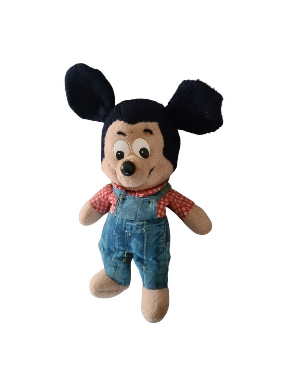 Vintage Disney Mickey Mouse Farmer Plush Toy Blue and Red Overalls 1976